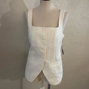 Scoop Longline Linen Blend Vest Sz Small Winter white